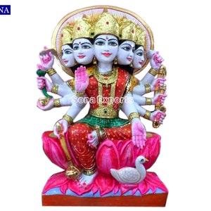 Marble Gayatri Statue, Marble Gayatri Idol, Marble Gayatri Moorti, Goddess Gayatri for Home Temple Religious Hindu god Idols