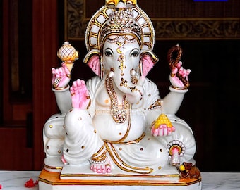 Marble Ganesh Statue Idols Ganesha Murti Hindu God Deity Ganpati Moorti India God Statue Religious Idols Exquisite Ganesha Home Mandir