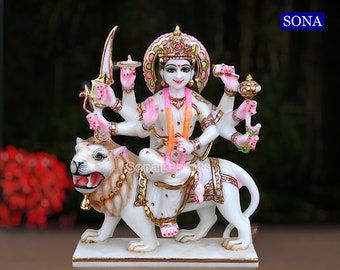 Marble Durga Statue 23 cm, Marble Durga Idol, Ambe Maa Statue Idol, Durga Moorti, Jagdamba Statue Idol Hindu Home Temple, Religious Gift