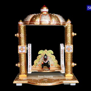 Marble Swing Jhula for Radha Krishna Laddu Gopal Hand Painted Hindu Temple Anniversary Sprieutal Gift for Her Religious Decor