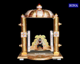 Marble Swing Jhula for Radha Krishna Laddu Gopal Hand Painted Hindu Temple Anniversary Sprieutal Gift for Her Religious Decor