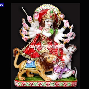 15 Inch Marble Mahisasuri Statue idol Durga moorti Mahishasuramardini Murti Idols Hindus Goddess hindu temple