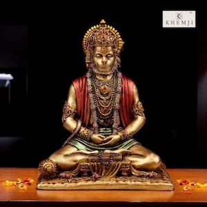 Sitting Hanuman Statue with Gada, Small Hanuman Idol, Bajrangbali Statue Bahubali God Figurine Sculpture, Monkey God of Strength