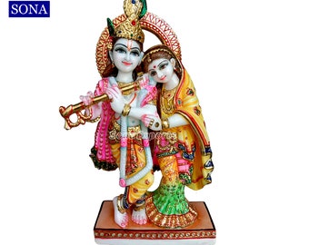 Estatua de mármol de Radha Krishna, ídolo de Radha Krishna, Radha Krishna Moorti, ídolos del dios indio, estatua del dios hindú, ídolos religiosos, templo del hogar