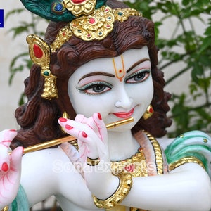 White Marble Krishna Statue Idols Sculpture, Marble Lord Krishna Statue Idols, Makrana Marble Krishna Statue,  Krishna Moorti for Home