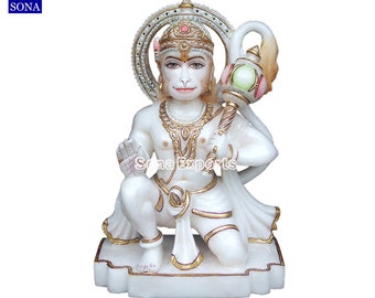 Inch White Marble Hanuman Statue, Marble Hanuman Idol, Marble Bajrangbali Statue, Bajrangbali Moorti, Hindu Temple, Religious Idols