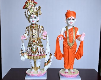 18 Inch White Swami Narayan Statue, Swaminarayan Statue, Cultured Marble Swami Narayan Moorti Idols, Purushottama Statue