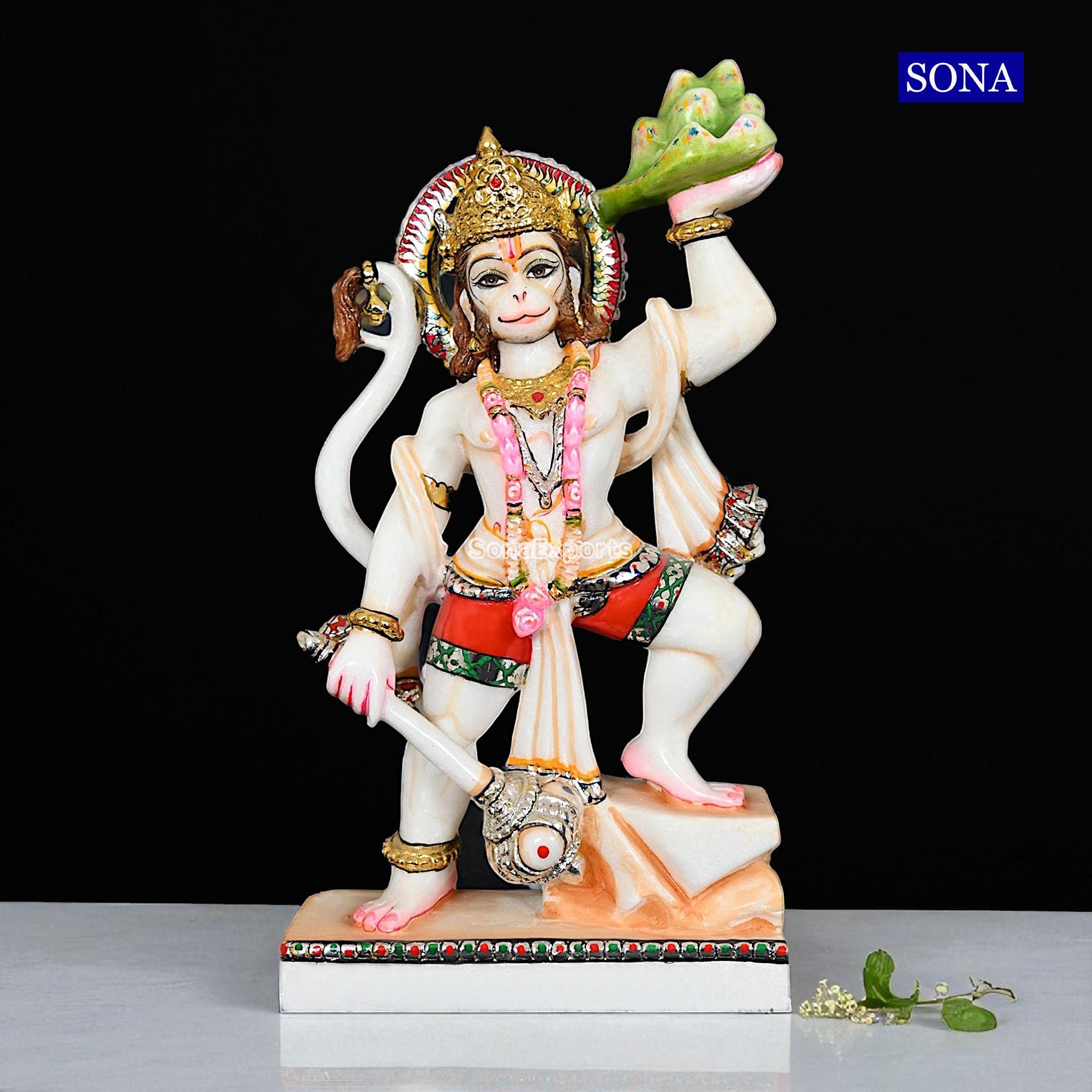 White Marble Hanuman Statue Idol Moorti 15" Bajrangbali Statue Idol Moorti Veer Hanuman Statue Idol Monky God, Murti for House Temple,