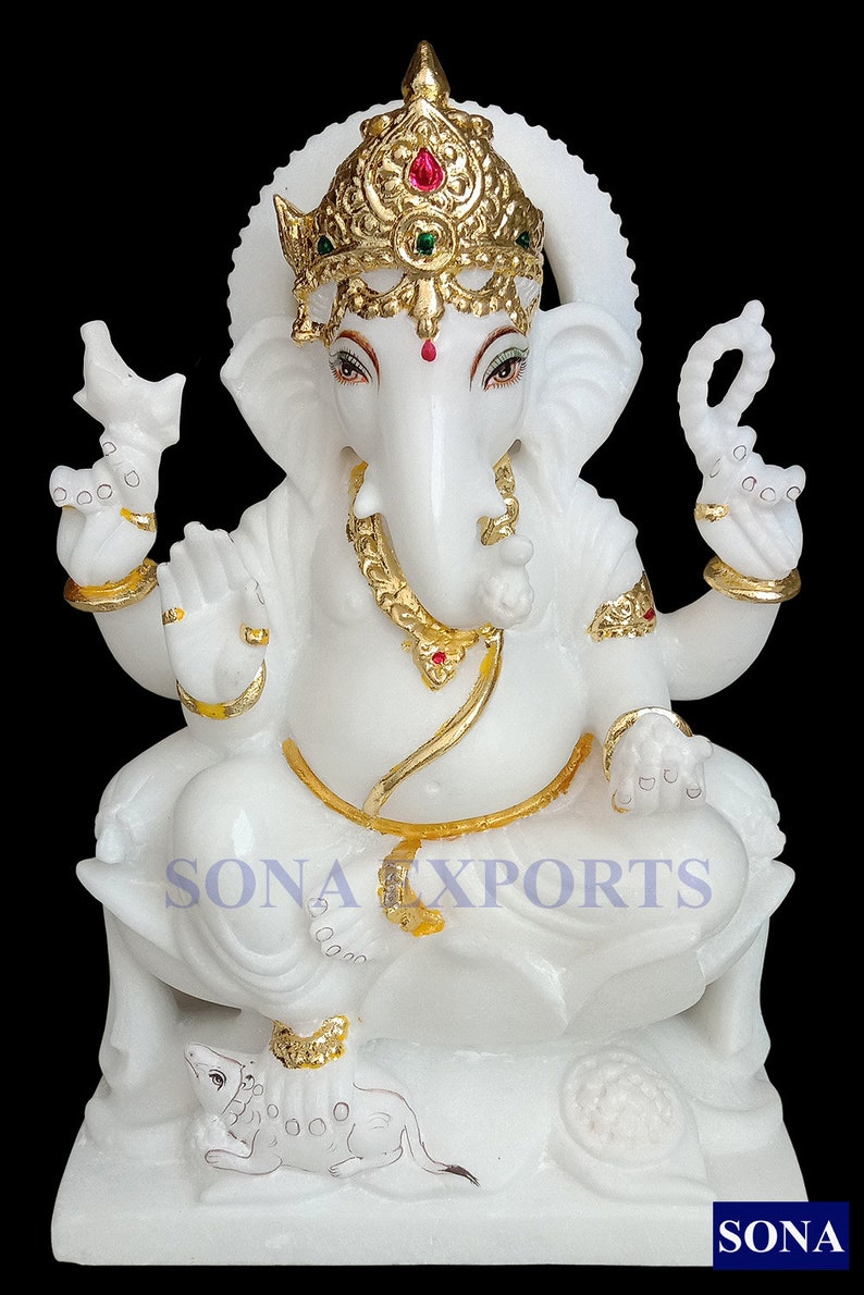 12 Inch Pure White Marble Ganesh Statue Idols Ganesha Murti Etsy