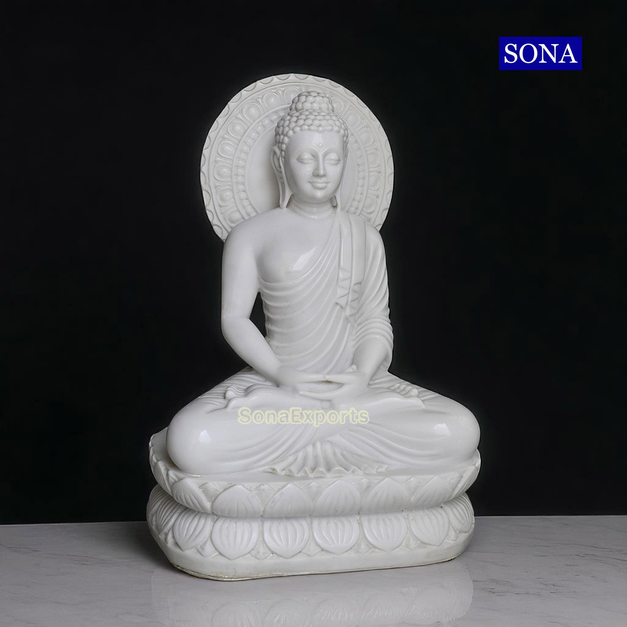 24インチの白い仏像：養殖大理石の蓮の家の庭の装飾 - Etsy 日本