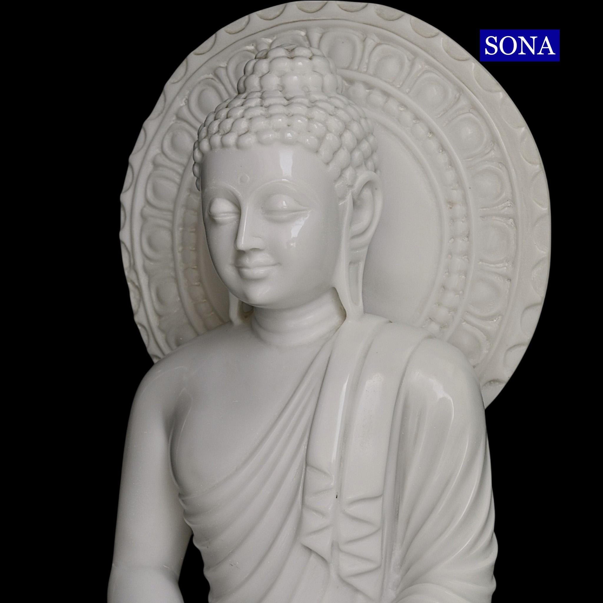 24インチの白い仏像：養殖大理石の蓮の家の庭の装飾 - Etsy 日本