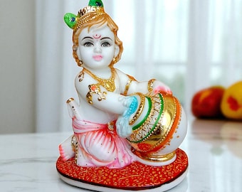 Estatua de Bal Krishna pintada a mano: decoración religiosa para el hogar, 20 cm