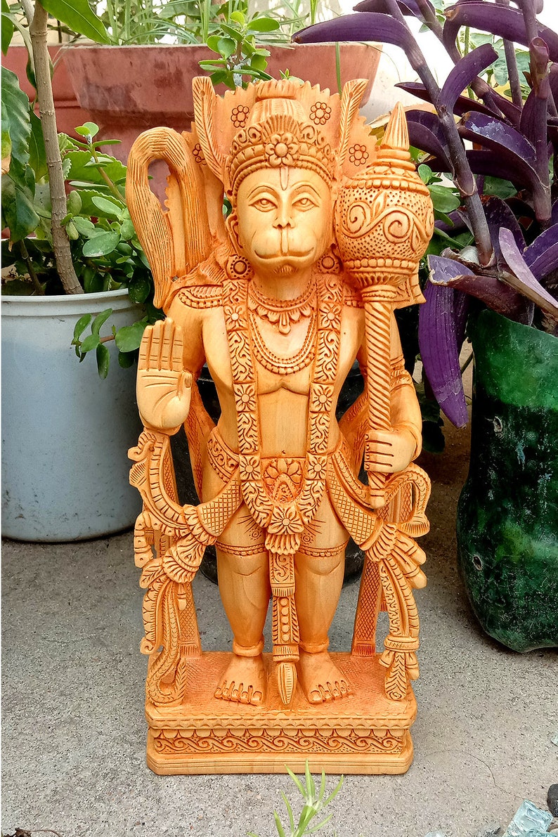 Wooden Hanuman Idols Wooden Hanuman Statue Wooden Etsy