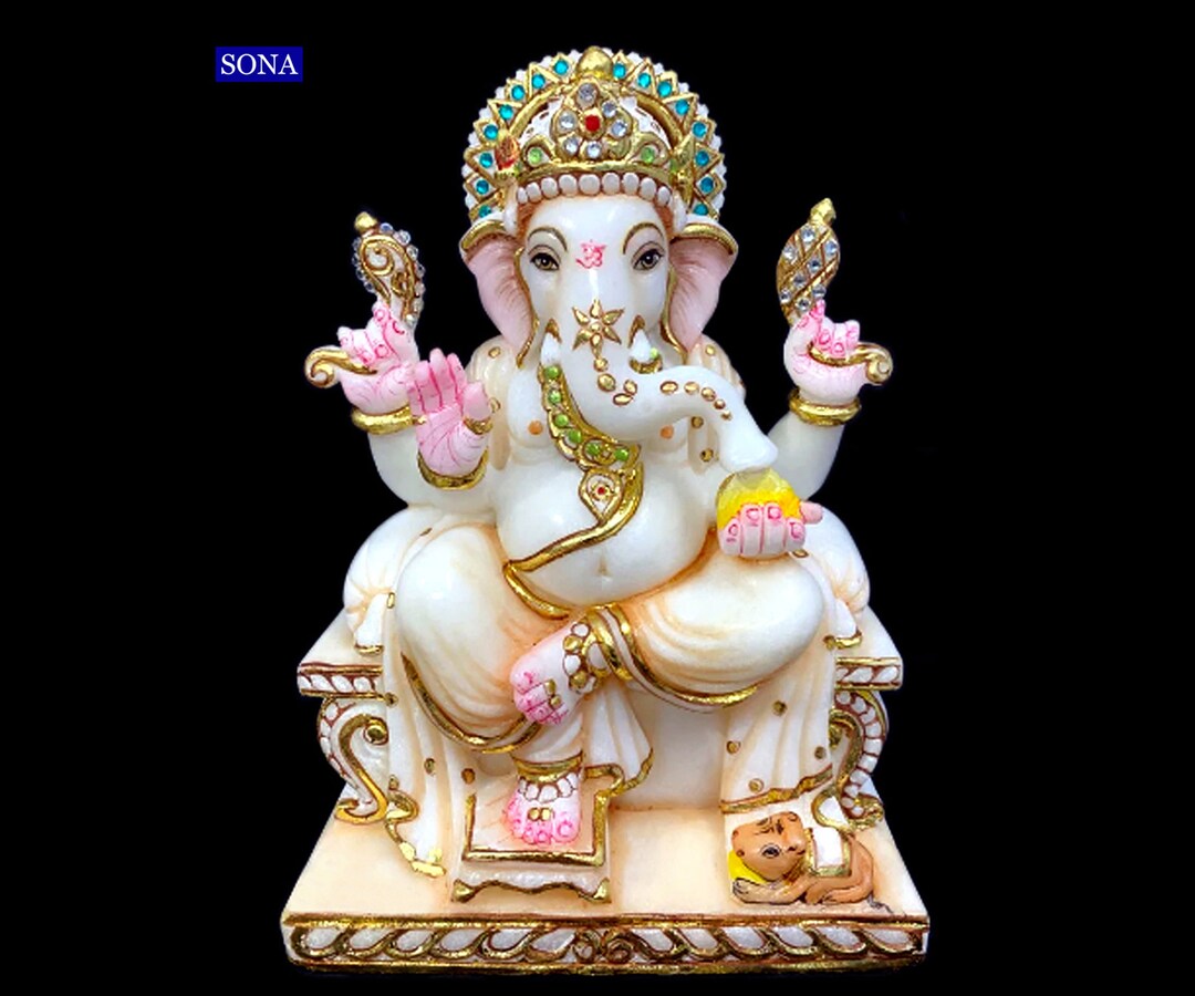 White Marble Ganesh Statue Idol Sculpture Moorti Marble Hindu Etsy