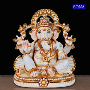 Ganesha Statue, 12&quot; Ganesh Idol, Cultured Marble Ganesha figurine, Sitting Ganpati, Ganpathi for Mandir,Diwali God Of Good Luck,Ganes Murthi