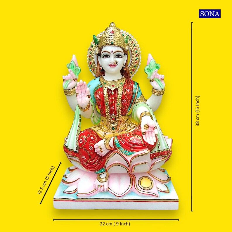 Buy Marble Lakshmi Statue – Handcrafted Makrana Marble Idols of Goddess Laxmi Murti for Home Pooja Room Temple | Lakshmi Figurine Sculpture image 9