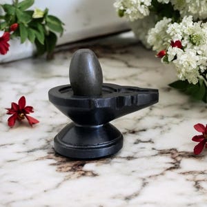 4 inch Natural Narmadeshwer Stone Narmada Shivling with Black marble Jaldhara Shiva lingam Linga Hindu Pooja religious Spiritual gift Temple