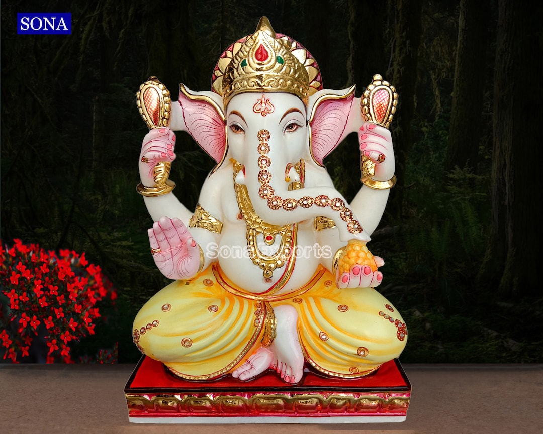 White Marble Ganesh Statue, Sangmarmar Ganesh Moorti, Marble