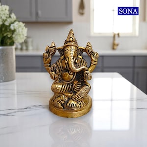 Small Brass Ganesh Idol for Home | Lord Ganesha Statue for Pooja, Gift & Decor | Spiritual Hindu God Ganpati Murti | Wedding Return Gift