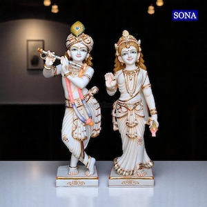 Radha Krishna Statue, White Cultured Marble Radha Krishna Idiol Statue Moorti, Radhe Krishna Idols Statues, Religious Idols Home Temple