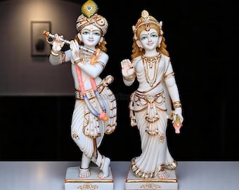 Radha Krishna Statue, White Cultured Marble Radha Krishna Idiol Statue Moorti, Radhe Krishna Idols Statues, Religious Idols Home Temple