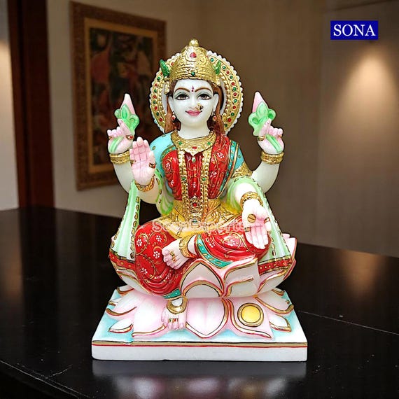 Buy Marble Lakshmi Statue – Handcrafted Makrana Marble Idols of Goddess Laxmi Murti for Home Pooja Room Temple | Lakshmi Figurine Sculpture