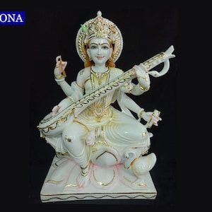 24 Inch Goddess Saraswati Maa Statue Idol Sculpture Moorti Murti Mother Sarasvati Indian Marble God Statue Religious Idols Home decor