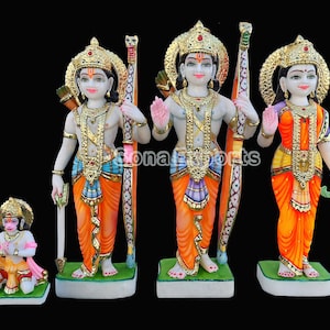 Ram Darbar Ram Parivar família estátua ídolos Moorti Murti Ram Laxman Sita Hanuman Home templo ídolos religiosos estátua de deus de mármore branco