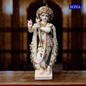 White Krishna Statue Idols, Cultured Marble Krishna Statue Idols Sculpture for Home Decor, Decorative Krishna Statue Ornaments Figurine