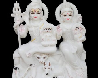 Handmade 18&#39;&#39; Marble Shiva Parvati Statue: Gauri Shankar Idols