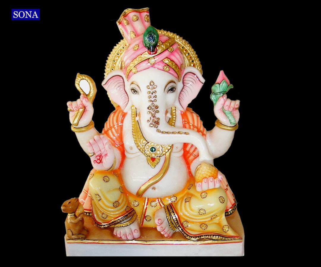 12 Inch White Marble Ganesh Statue. Marble Ganesha Statue, Marble
