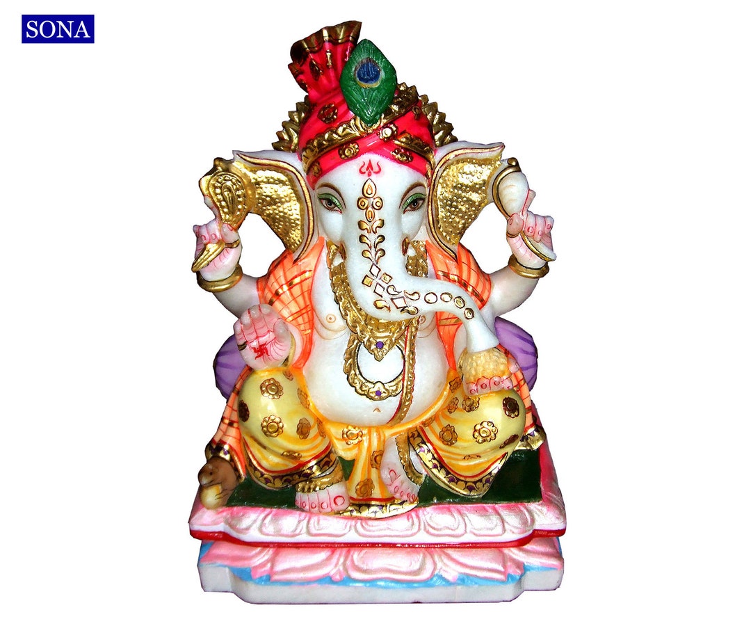12 Inch White Marble Ganesha Statue, Marble Ganesh Idol, Marble Ganesh
