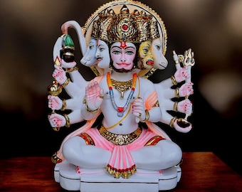 White Panchmukhi Hanuman Statue Idol Moorti, 11 Inch Cultured Marble Panchmukhi Hanuman Statue Idol Moorti Home Temple, Bajrangbali  Statue