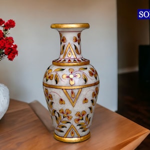 Hand Painted Decorative Marble Vase, Handmade Flower Vase, Housewarming Gift, Unique Gift, One of Kind, Decorative Ornaments, Living Room