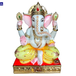 White Marble Ganesh Ganesha Statue Idols Moorti Murti Sculptures, Marble Ganesha Ganpati Statue Idols for Home Office