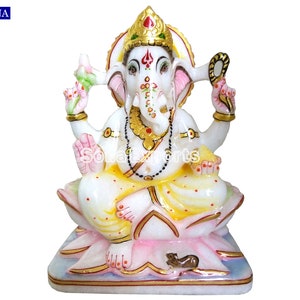 9 Inch White Marble Ganesh Statue, Marble Ganesh Idol, Marble Ganesh Moorti, Marble Ganpati Statue, Ganpati Moorti, Ganesh for Home