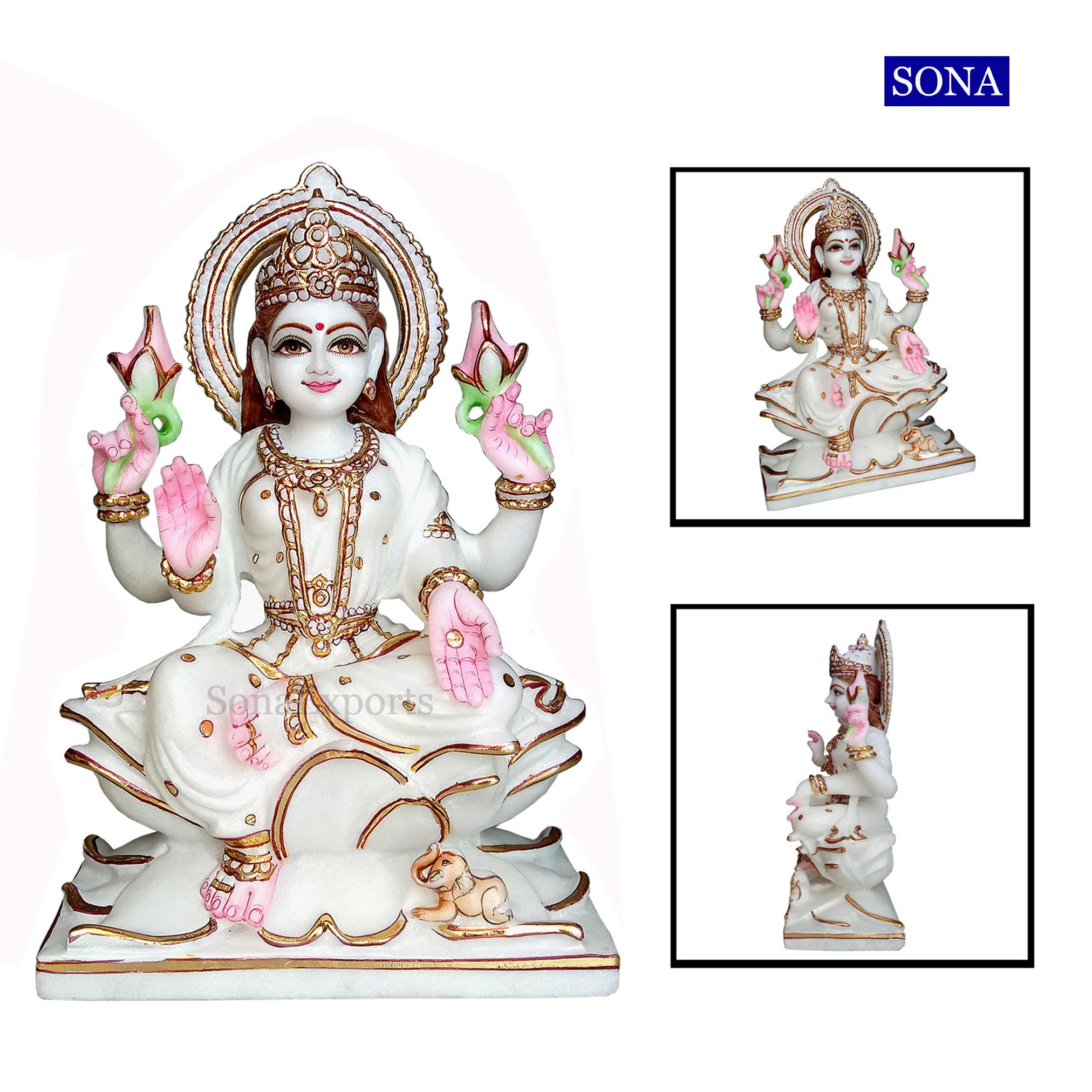 Marble Durga Laxmi Saraswati Statue Idol Moorti Murti, Hand Carved
