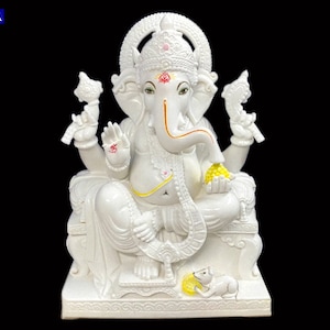 White Marble Ganesh Statue idols Moorti, Natural Marble Ganpati Statue Idol Moorti, Marble Ganesha Statue Idol, Exquisite Ganesha Statue