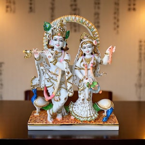 Radha Krishna Statue Idol for Home Decor | Hindu God Murti in Cultured Marble | Divine Love Sculpture for Puja Room, Gift & Spiritual Decor