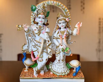 Radha Krishna Statue Idol for Home Decor | Hindu God Murti in Cultured Marble | Divine Love Sculpture for Puja Room, Gift & Spiritual Decor