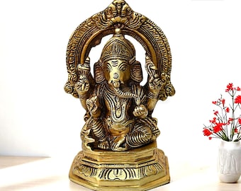 Large Brass Ganesha Statue: 15cm Handmade Ganpati Murti