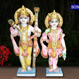 12 Inch Marble Ram Sita Statue,  Marble Ram Sita Idols, Sangmarmar Ram Sita Moorti, Natural Stone Ram Sita Murti For Home Hindu Home Temple