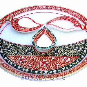 Handmade Marble Pooja Thali Aarti Thali Diwali Gifts Home decorative art object artifacts Indian Handicrafts