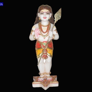 15 Inch White Marble Murugan Statue, Lord Murugan Statue, Murugan Idols, Marble Kartikeya Statue, Marble Kartikeya Subrahmanya Idol