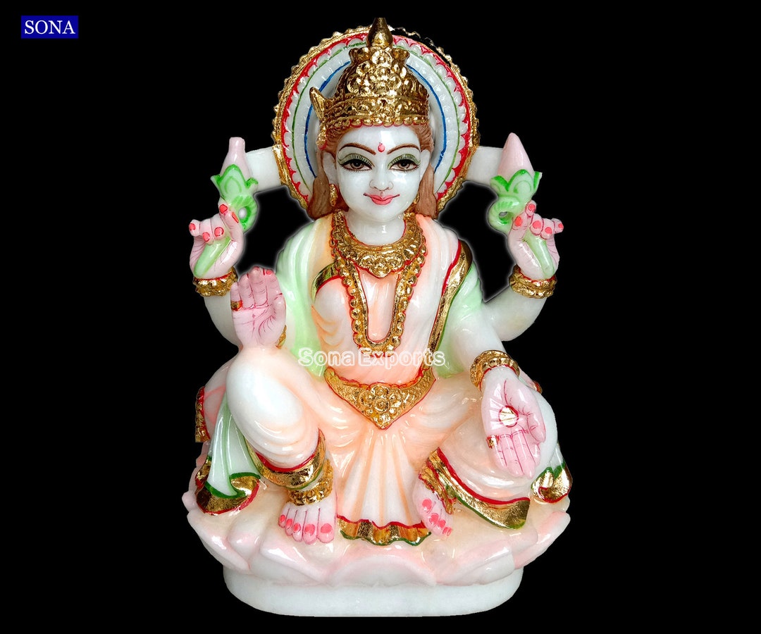 Vintage White Marble Lakshmi Hand-Carved Goddess of Wealth and Beauty Altar Yoga Meditation Indian Decor Statue Sculpture #3