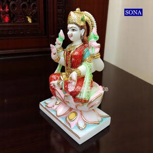 Buy Marble Lakshmi Statue – Handcrafted Makrana Marble Idols of Goddess Laxmi Murti for Home Pooja Room Temple | Lakshmi Figurine Sculpture image 4