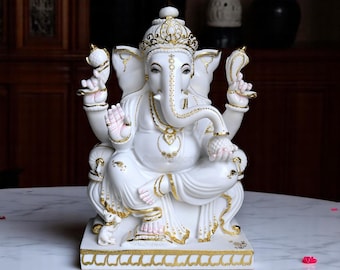Ganesha Statue,24inch Ganesh Idol,Cultured Marble Ganesha figurine,Sitting Ganpati, Ganpathi for Mandir,Diwali God Of Good Luck,Ganes Murthi