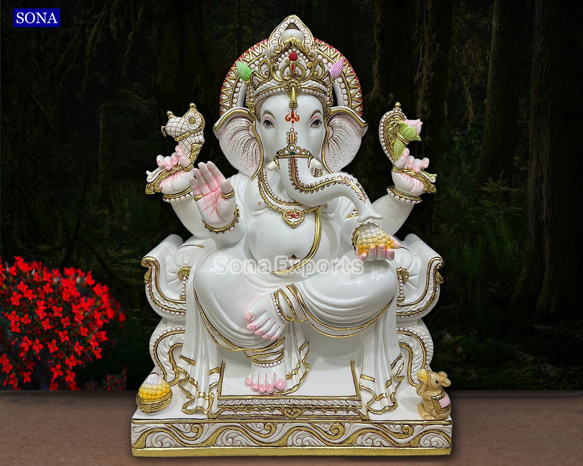 Ganesh Statue, Cultured Marble Ganesha Statue 24 Inch Large