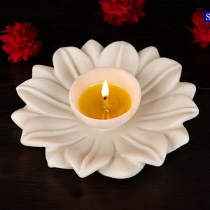 Handmade Marble Oil lamp Lotus Diya Deepak Diwali Decor Gifts Pooja Religious Accessories Stone Carving Festive Home Decor Housewarming Gift