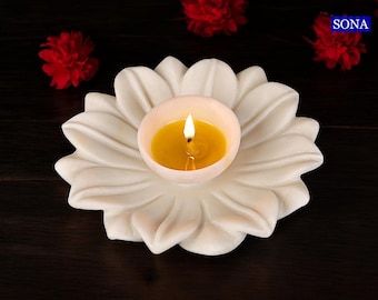 Handmade Marble Oil lamp Lotus Diya Deepak Diwali Decor Gifts Pooja Religious Accessories Stone Carving Festive Home Decor Housewarming Gift
